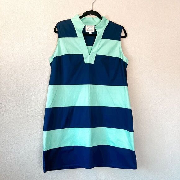 Sail to Sable Navy Seafoam Green Color Block Striped Dress Size XL - Picture 1 of 6